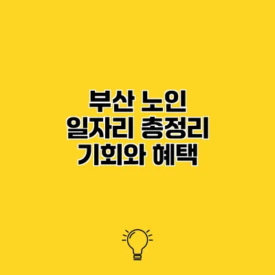 부산 노인 일자리 총정리 기회와 혜택