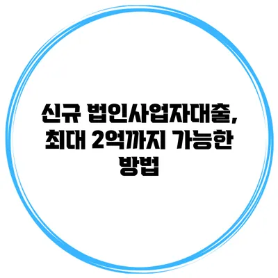 신규 법인사업자대출, 최대 2억까지 가능한 방법