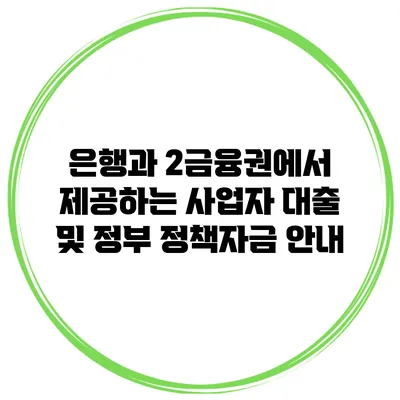 은행과 2금융권에서 제공하는 사업자 대출 및 정부 정책자금 안내