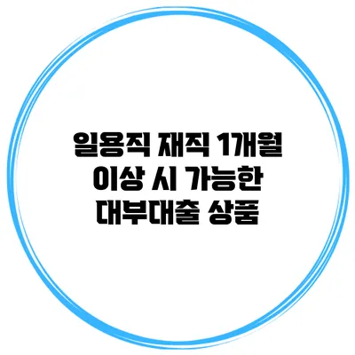 일용직 재직 1개월 이상 시 가능한 대부대출 상품